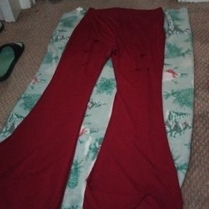 Women's bell bottoms flared pants with slits on both legs, burgundy color, 3xl